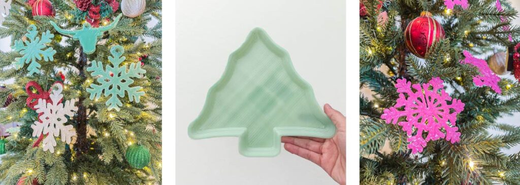 3D printed ornaments and Christmas tree shaped tray